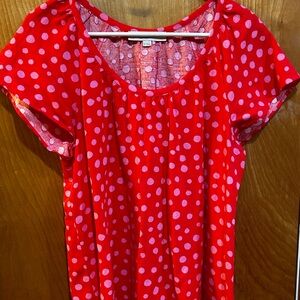 LOFT Red and Pink Polka Dot Blouse
